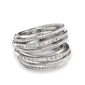 NEW Luxury Multilayered Silver Zircon Ring